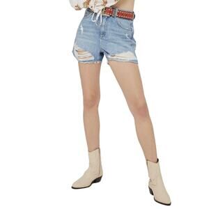 Topshop Moto Distressed High Waisted Mom Shorts 10 Festival Boho